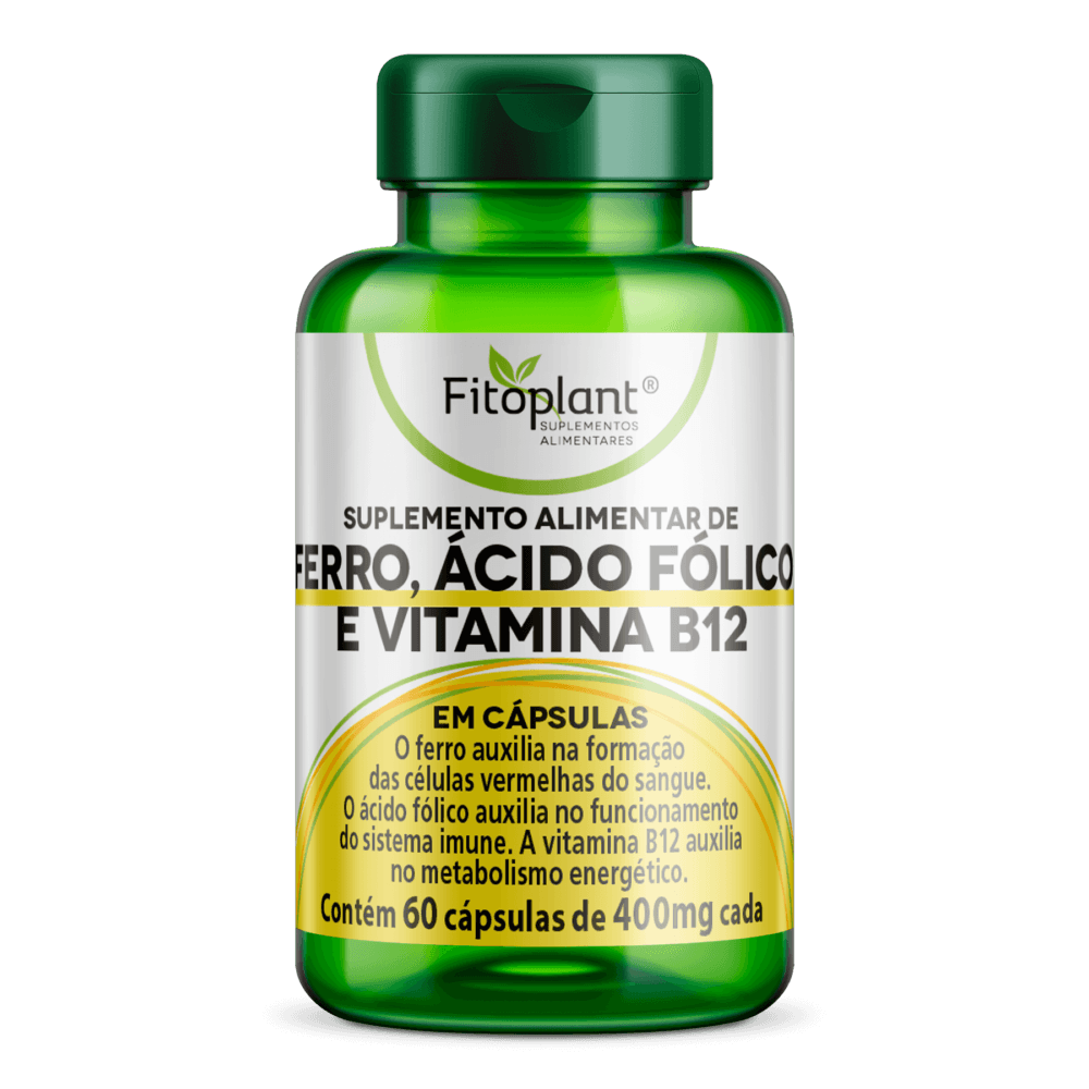 Ferro Ácido Fólico e Vitamina B12 400mg 60Caps